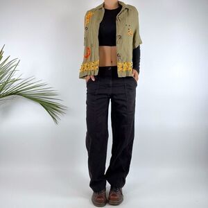Vintage Y2K Green Gorpcore Short Sleeve Button Boho Linen Top / Size: Small